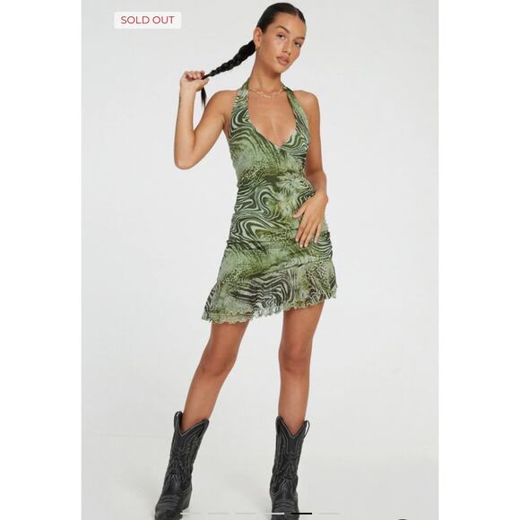 Motel Rocks Yubila Mini Dress In Mesh‎ Cheetah Green Size XL - Picture 15 of 16